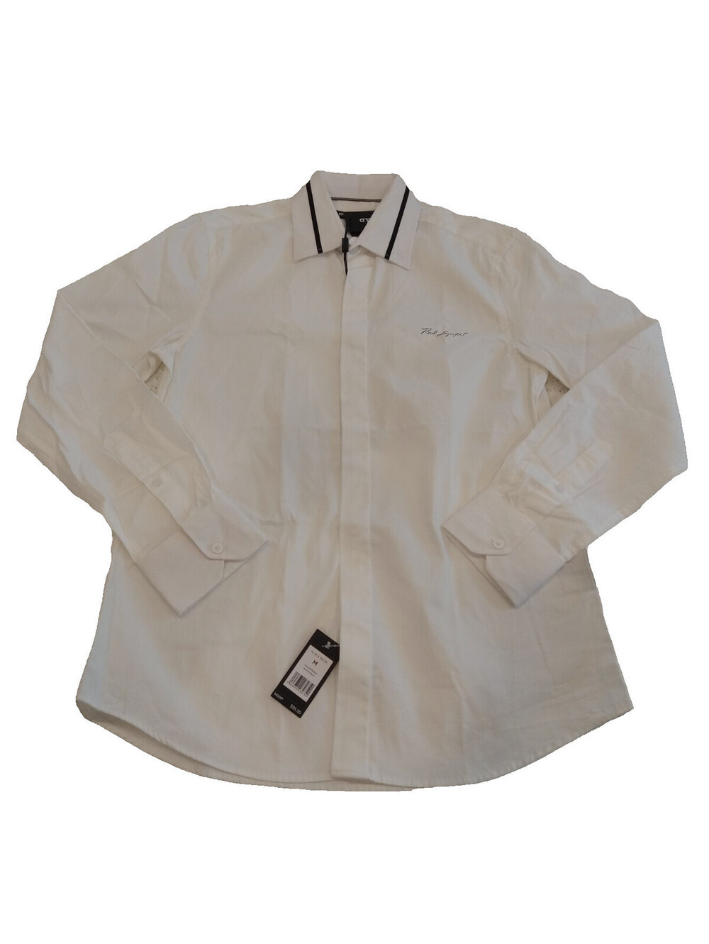 Karl Lagerfeld Dress Shirt Mens Medium 15-15.5 White Black Trim Collar Script M